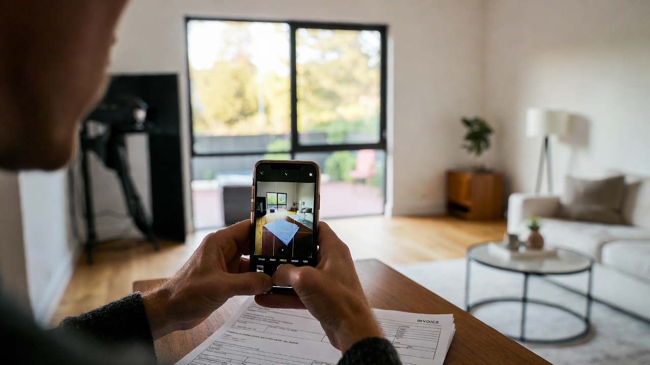 Agent scanning invoice at staged property